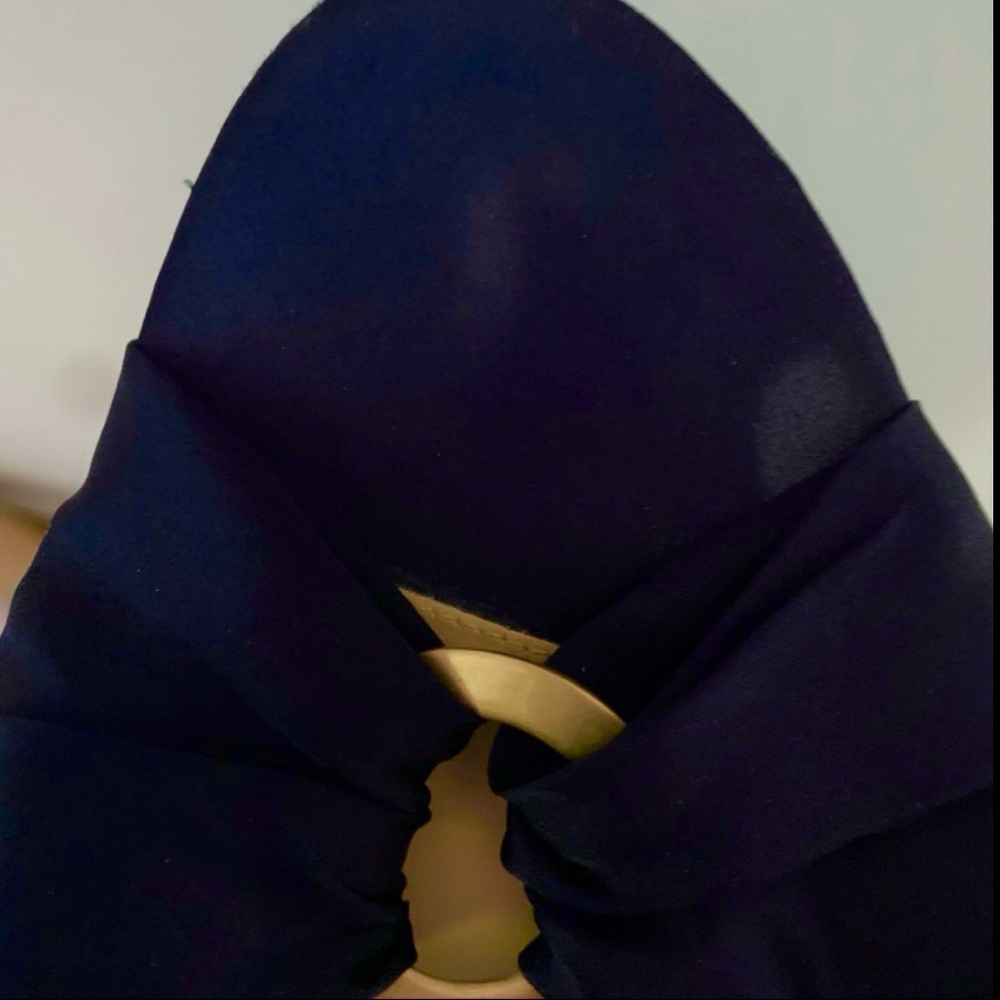 ALEXANDRE BIRMAN Alessa 60 Suede Ankle Wrap Block Sandals Navy Petrol with Gold - Picture 16 of 16